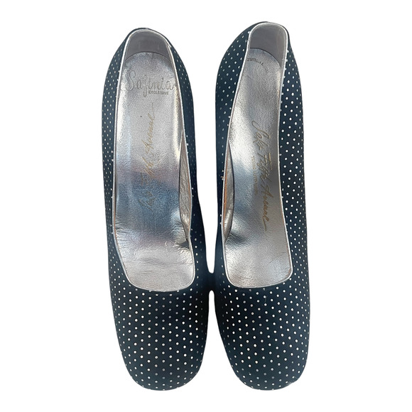 Saks Fifth Avenue Shoes - Saks Fifth Avenue Safinia Vintage 50s Black Silver Polka Dot Heels Size 8.5